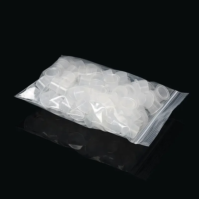 100 قطعة حامل حبر الوشم البلاستيكي القابل للتصرف حاوية شفافة أكواب الوشم الصباغ غطاء تجميل دائم لوازم الوشم حجم S/M/L #6