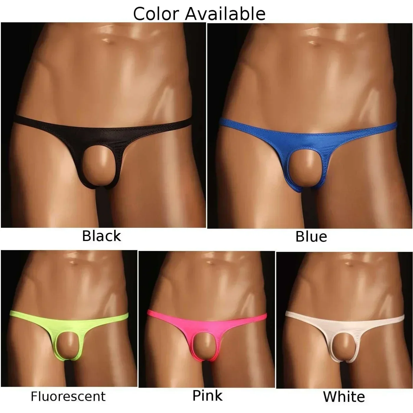 Men Sexy Ice Silk Breathable Thong Briefs Cock Hole Open Pouch Panties Erotic Underwear Low Waist Elastic Knickers Underpants