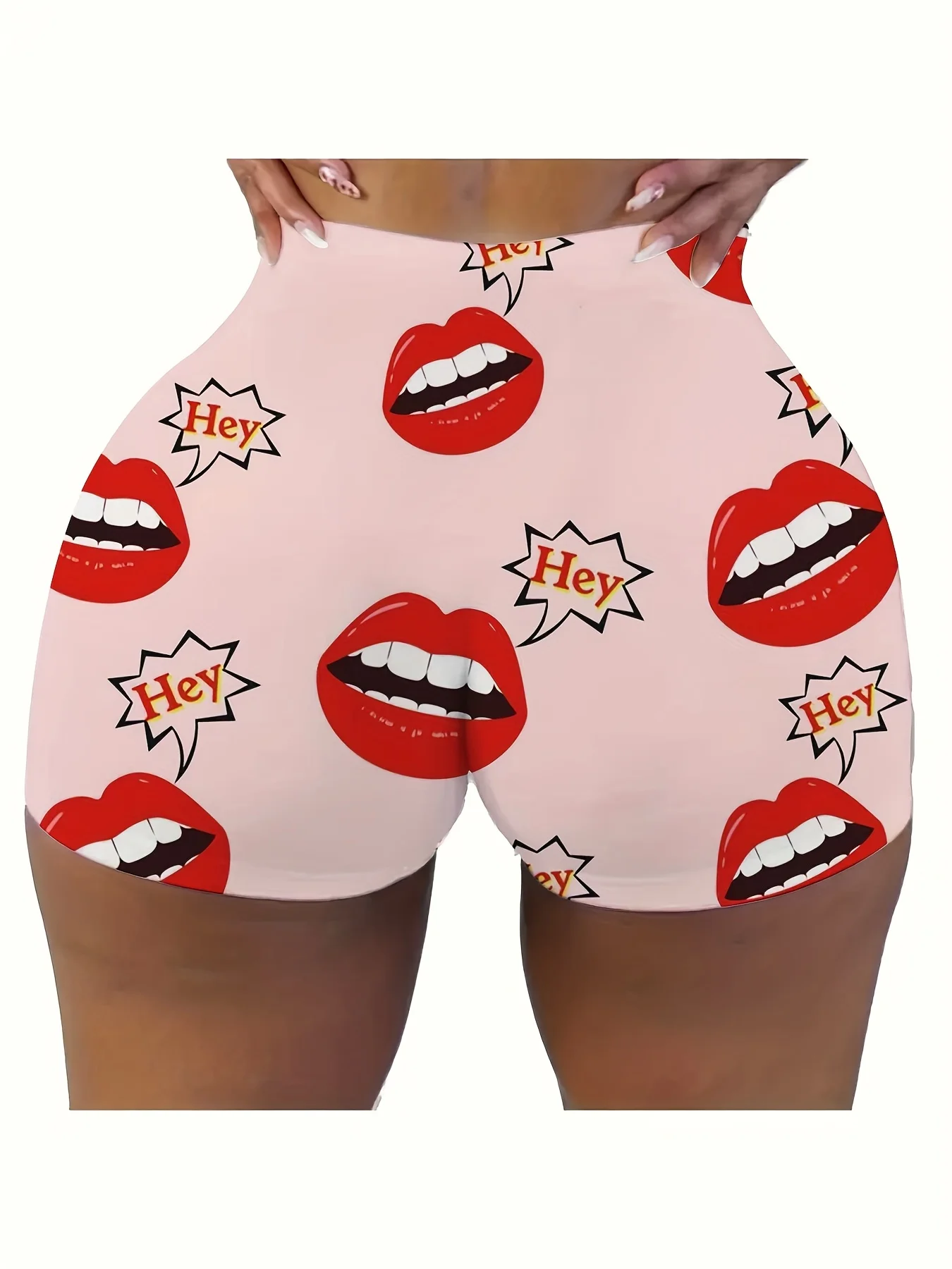Valentine Red Lips Hey Women'S Print Stretchy Casual Skinny Pants with Elastic Waistband Workouts Legging Women Clothing