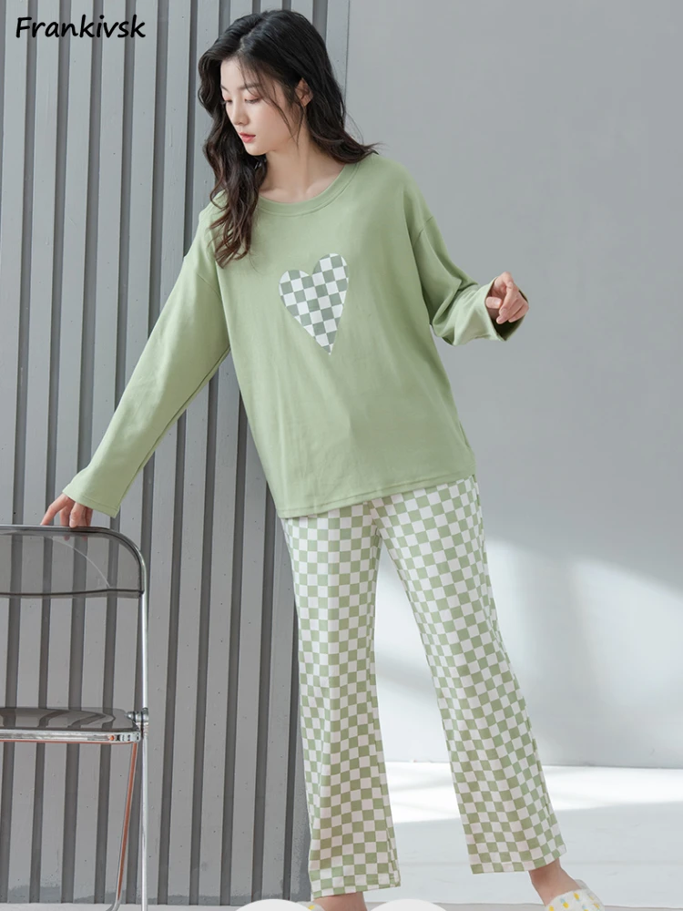 Plaid Pajama Sets Women Spring Fashion Aesthetic Japanese Style Ladies Comfortable Classic Versatile Lounge Prevalent O-neck