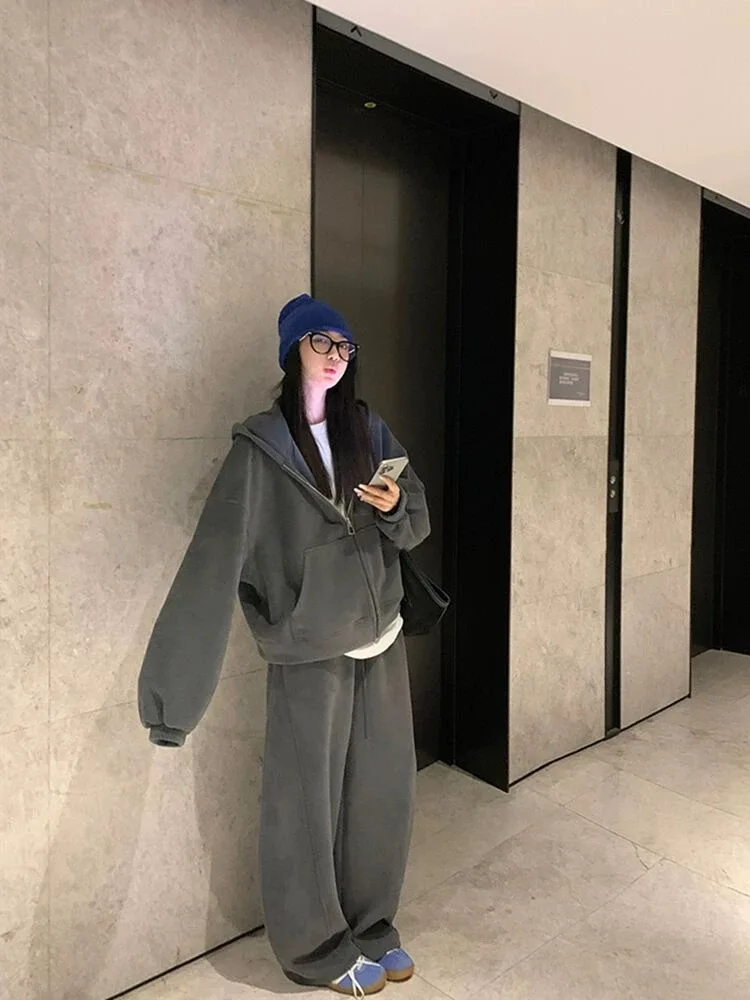 مجموعة ملابس رياضية كاجوال عصرية مقاس كبير للخريف، سويت شيرت نسائي واسع الساق للتخسيس، طقم مكون من قطعتين للفتيات الثقيل...