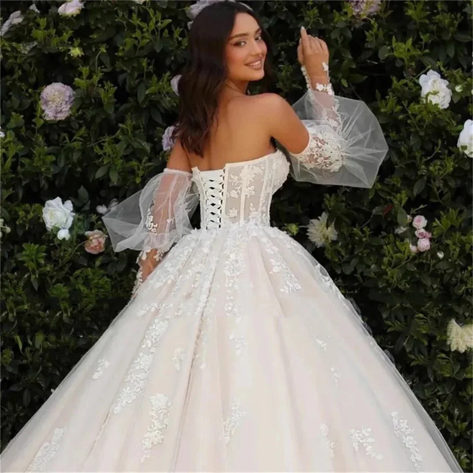 Encantador sin tirantes mangas desmontables vestido De bola De tul Vestidos De Novia corte tren Vestidos De Novia personalizados 2025 Vestidos De Novia
