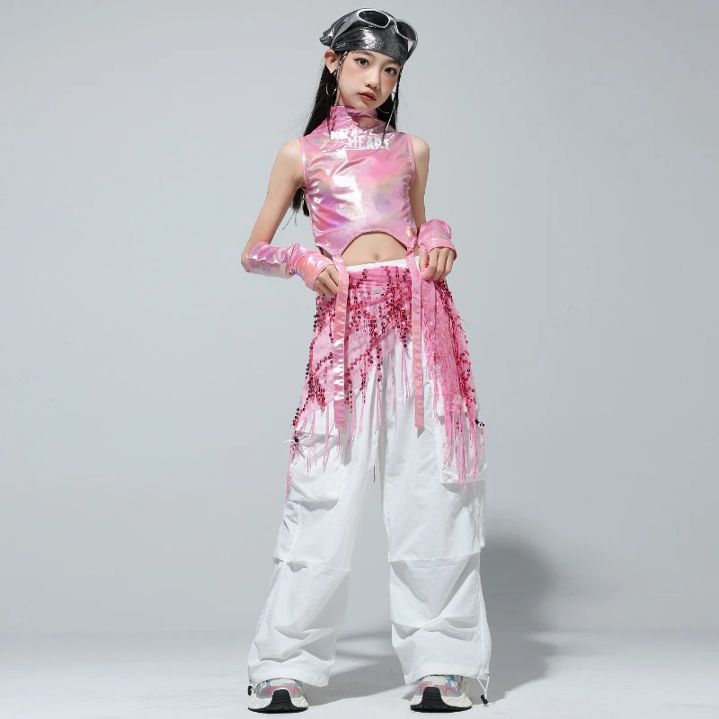 Mädchen Hip Hop Shiny Crop Top Street Dance Shorts Cargo Hosen K-pop Jazz Kleidung Mode Streetwear Set Gruppe Bühne tragen Kostüm