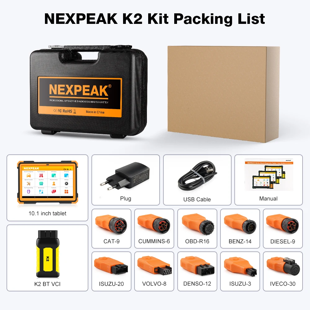 NEXPEAK K2 Heavy Duty Truck Diagnostic Tools  Diesel OBD Scanner Full System Data Analysis ECU Reset Mileage Adjustment/DPF/ABS