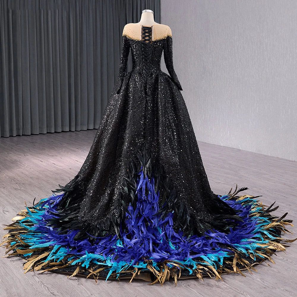 New Style Prom Dresses Simple Full Sleeves Ball Gown Black Evening Party Dresses Floor Length vestidos de festa RSM241060