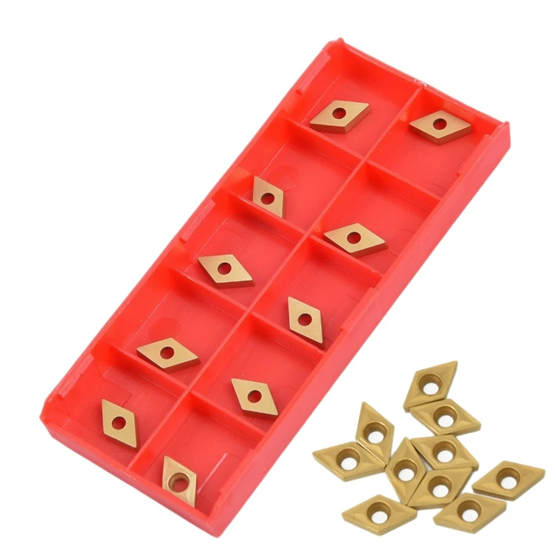 SEWS-10Pcs DCMT070204 YBC251 Blades Gold Carbide Inserts CNC Lathe Cutter For Lathe Turning Tool Boring Bar