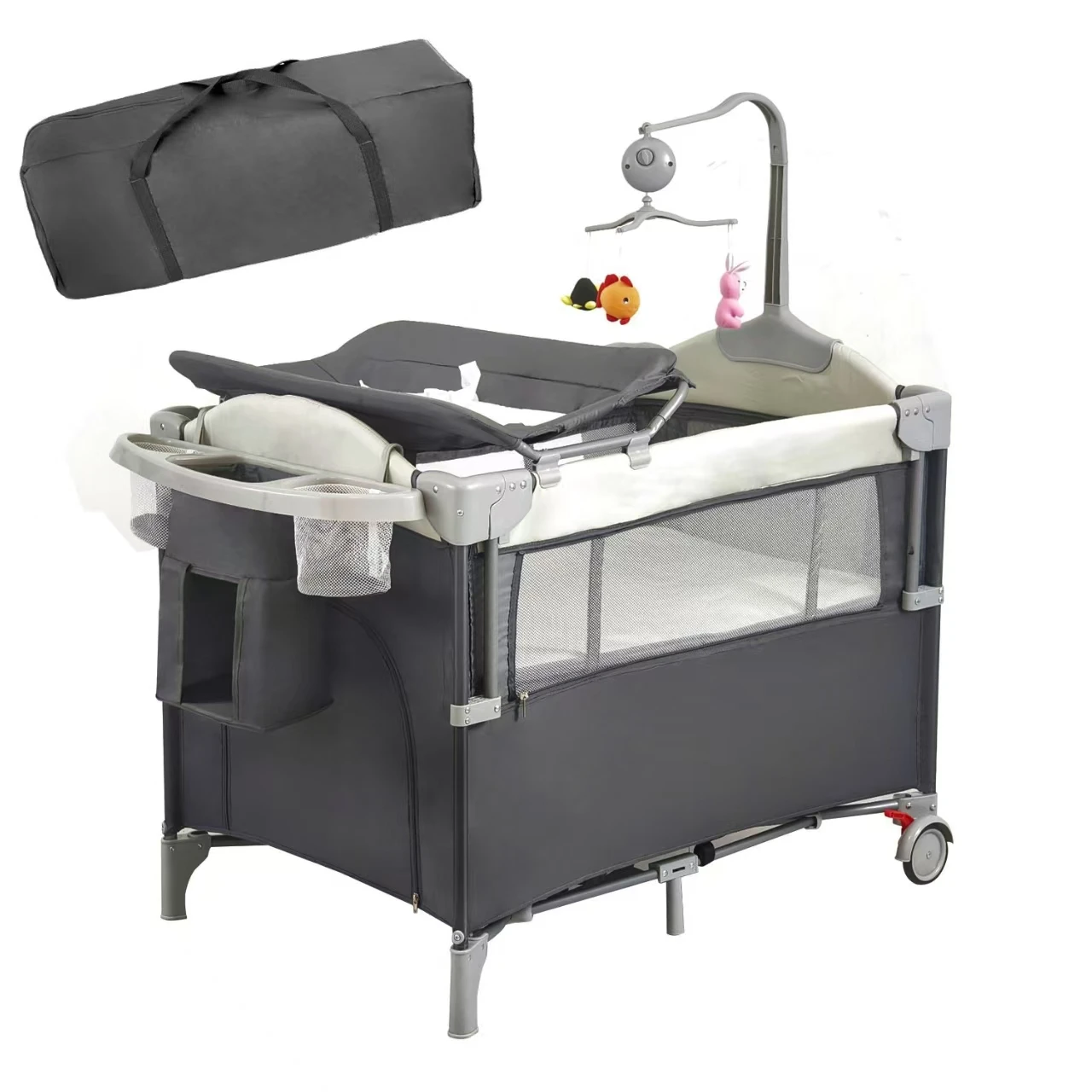 

Pack & Play, Baby Playard with Changing Table Lockable Wheels Music Box Foldable Play Yard for Infant to Toddler