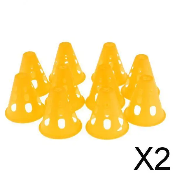 2x 10pcs Mini Windproof Sport Training Traffic Road Cones Yellow