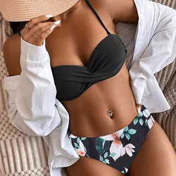 Leaf Print Bikini Underwire Swimwear Women Push Up Swimming Suits for Bathing Suit Beachwear Biquini Two Piece Set