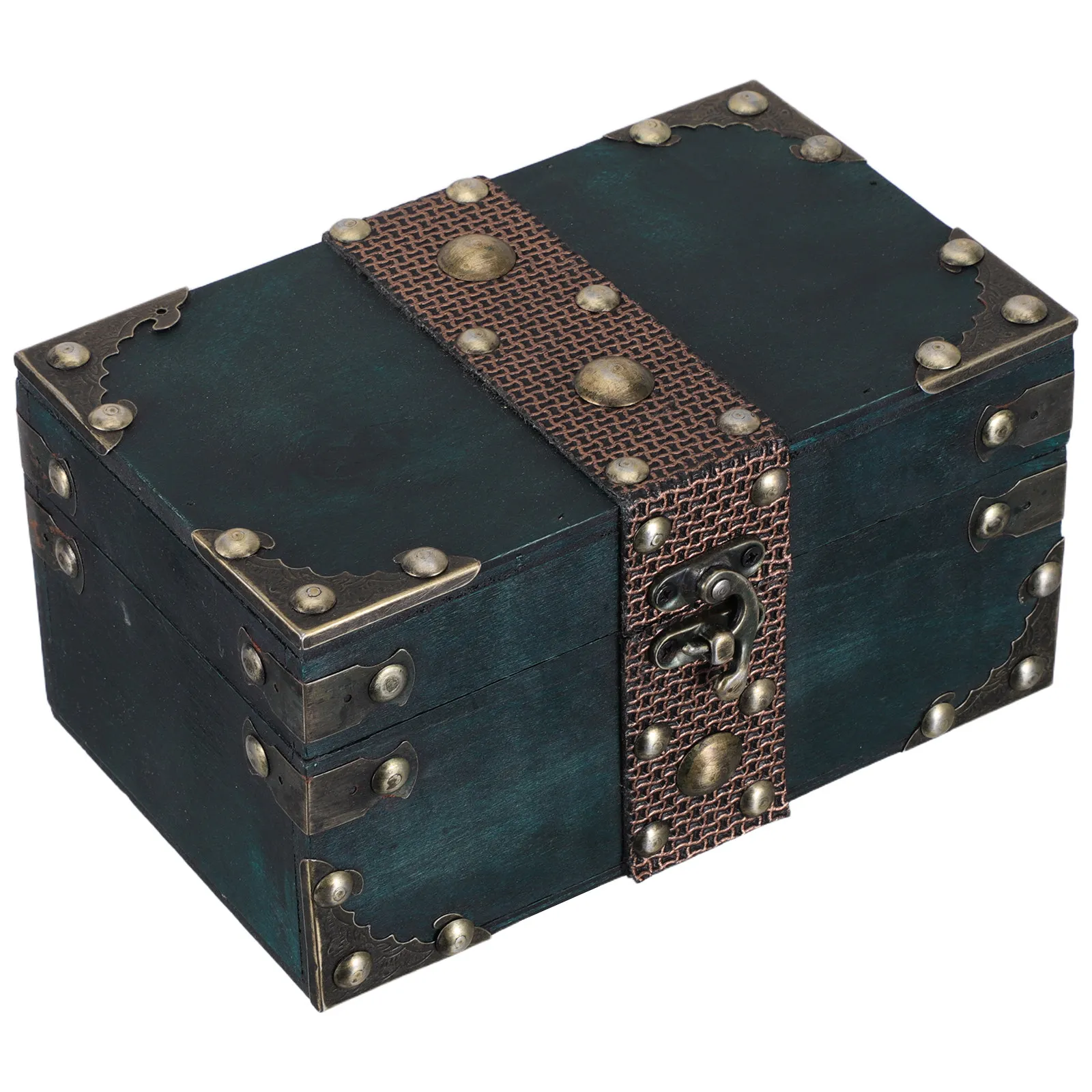 

Dark Green Vintage Treasure Chest Wood Jewelry Box Lock Retro Storage Decorative Organizer for Home Jewelry Party Display