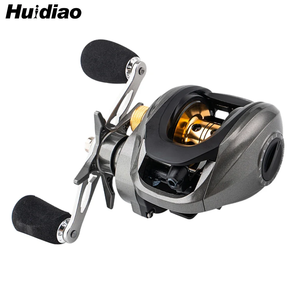Huidiao Allround-Baitcasting-Rolle mit Bremsklicker 7.1:1 Ultraleicht 15-Stufen Magnetbremssystem 130mm Doppelgriff