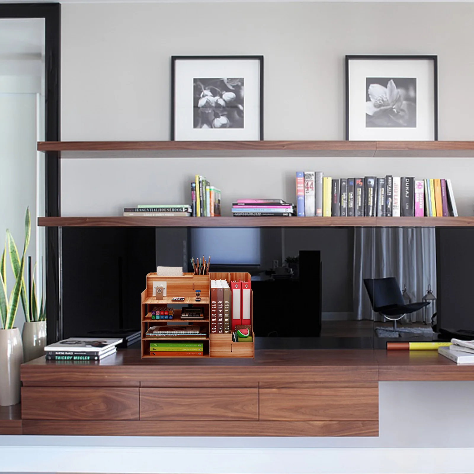 

1Pcs Cherry Wood Desktop Storage Rack Compact Lightweight Organizer for Bedroom Living Room Study Tabletop Storage Shelf