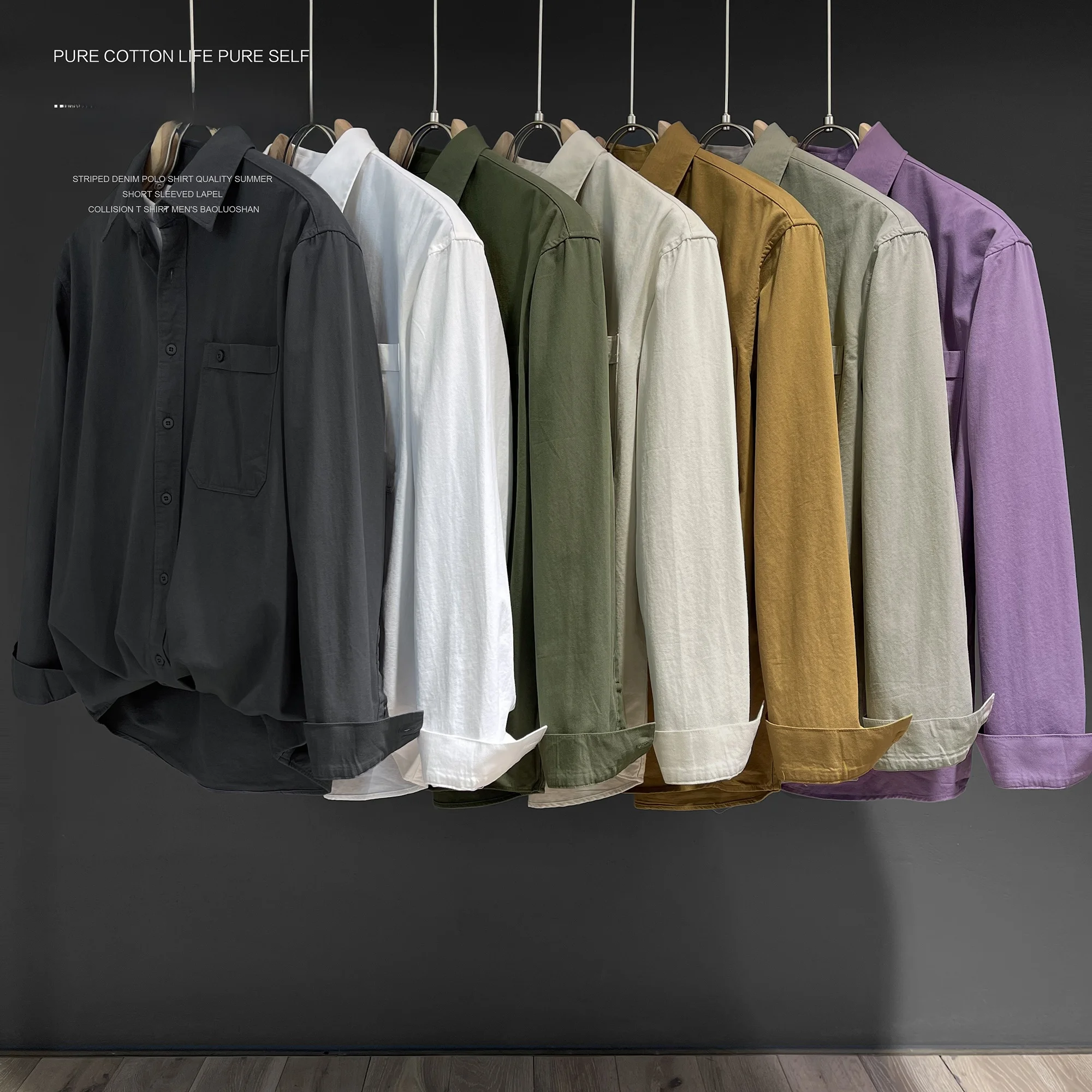 

Pure Cotton Casual Men's irt LUUD Stand Fit Long Sve Button Decorated Youthful Trend Spring Collection
