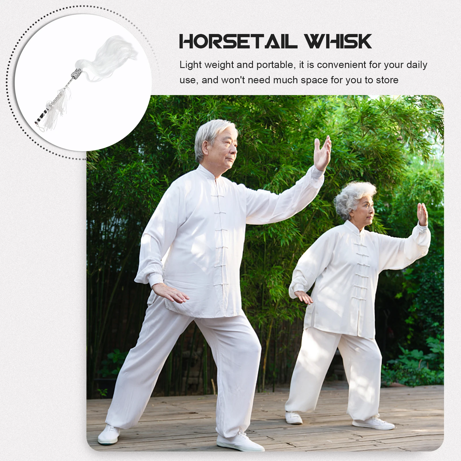 

1pcs Wooden Handle Horsetail Whisk Taoist Decoration For Home Office Wall Art Lightweight Handheld Martial Art Ornament