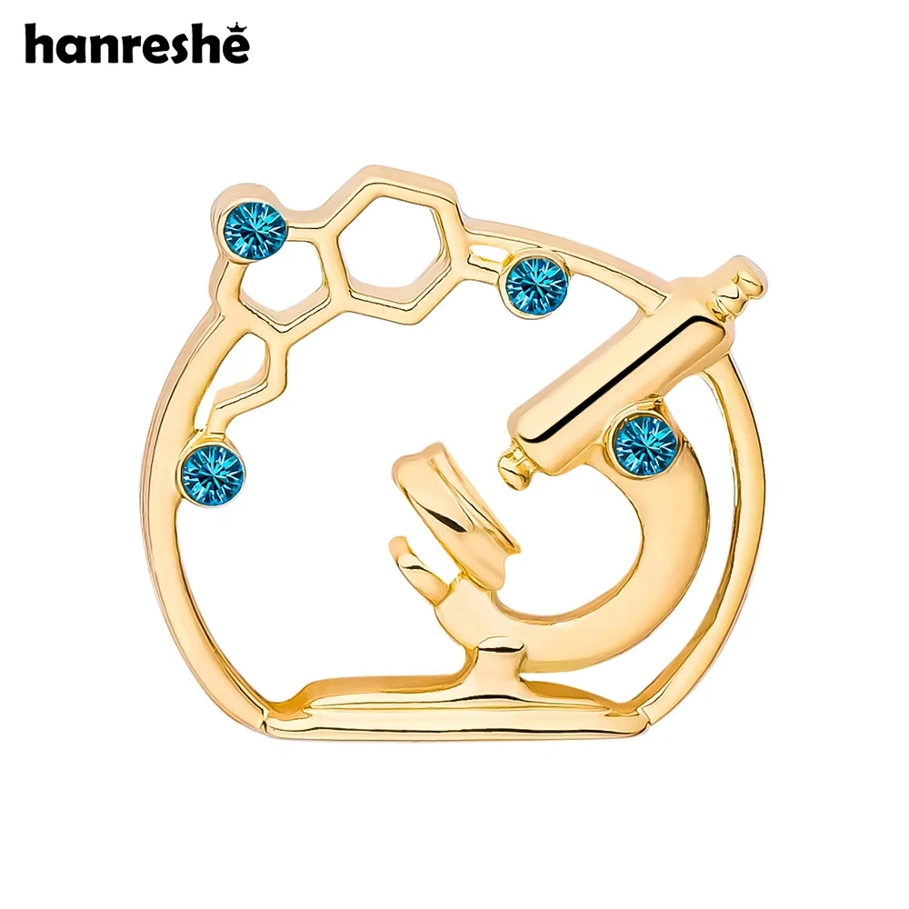 Hanreshe Inlaid Crystal Microscope Brooch Pin Science Lab Jewelry Accessories for Scientist Biologist Lapel Badge Gifts