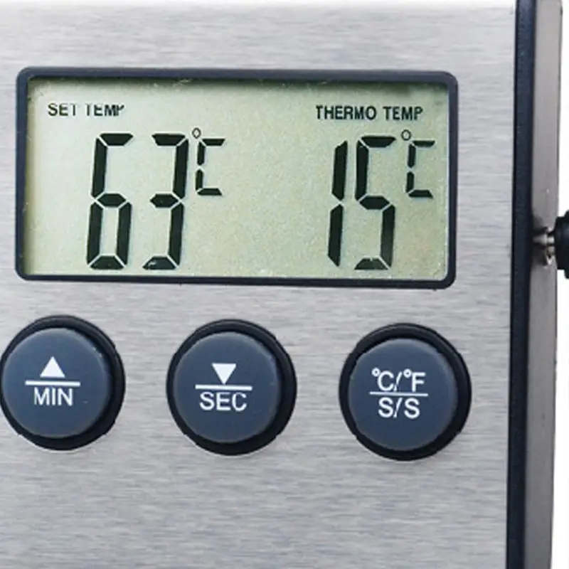 Đồng hồ hẹn giờ nhiệt kế kỹ thuật số LCD với báo động đầu dò dài cho lò nướng thịt Bếp nấu hàng đầu để nấu và nướng Thả vận