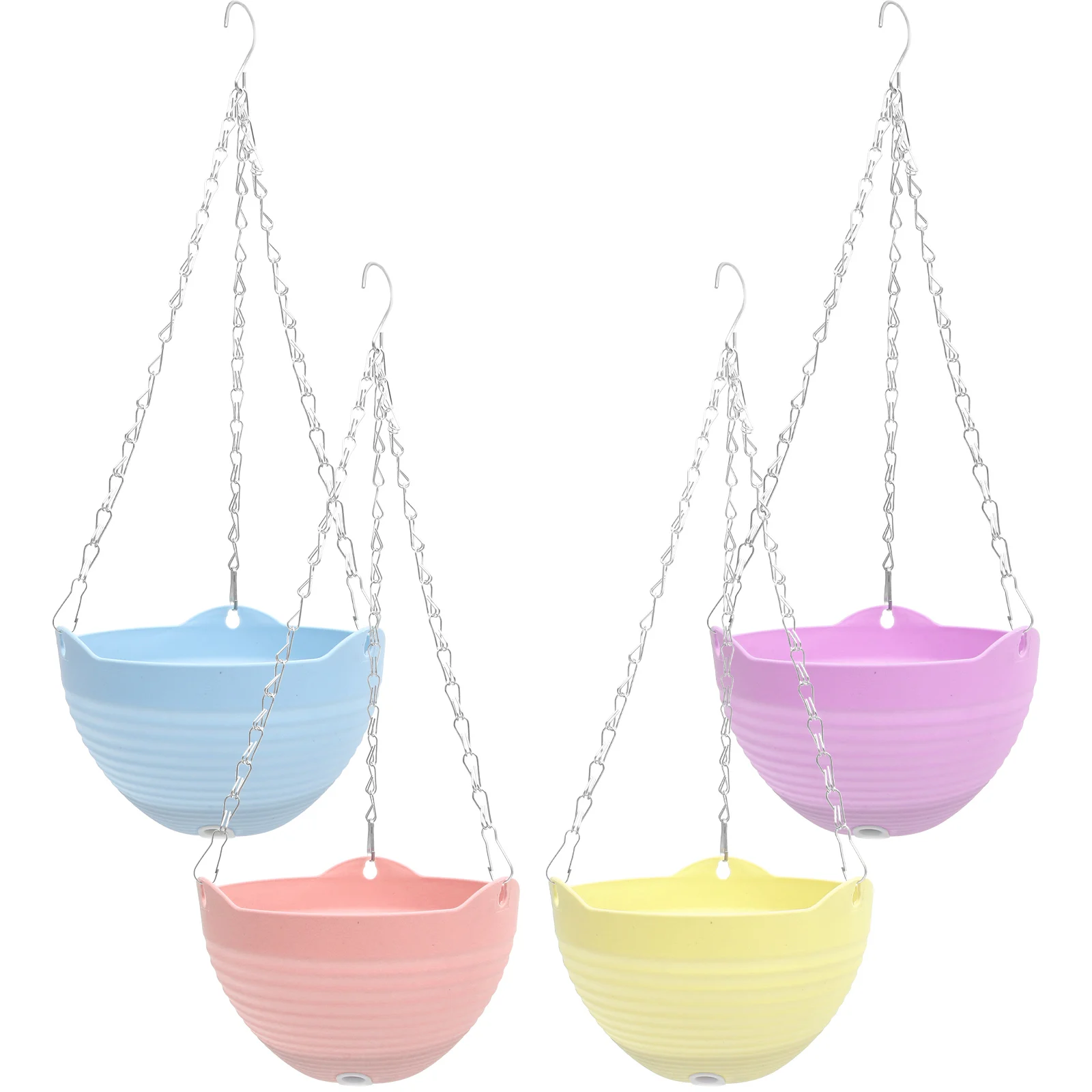

4pcs Hanging Flower Pots PVC Planters Pink Purple Blue Yellow Small Size Outdoor Garden Balcony Decor Planter Baskets Green