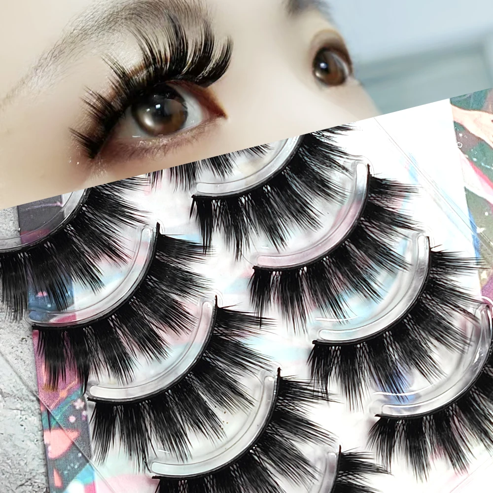 5 Pairs Thick FLuffy Flase Eyelashes Long Natural Full Strip 3D Fake Eye Lashes Extension Faux Mink Dramatic Look Cosmetics