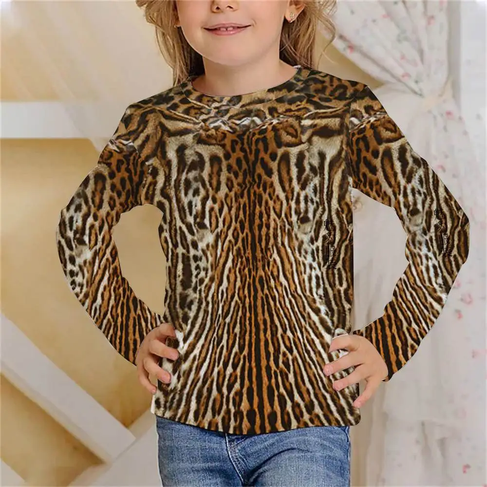 Mädchen Kleidung Mädchen T-Shirt Langarm Tiger Haut Leopard Print 3D Druck Kinder Herbst Kleidung Mode Kreative Junge Mädchen Oansatz Top – Detail 10