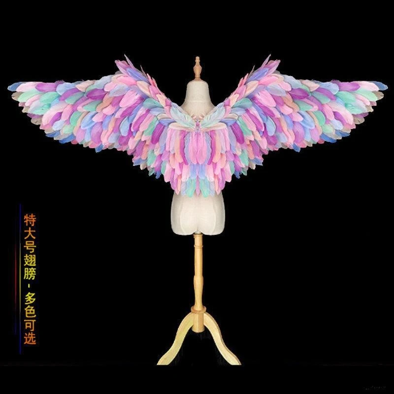 Prop angel Internet celebrity photo performance, adult Halloween oversized feather back ornament glowing wings catwalk