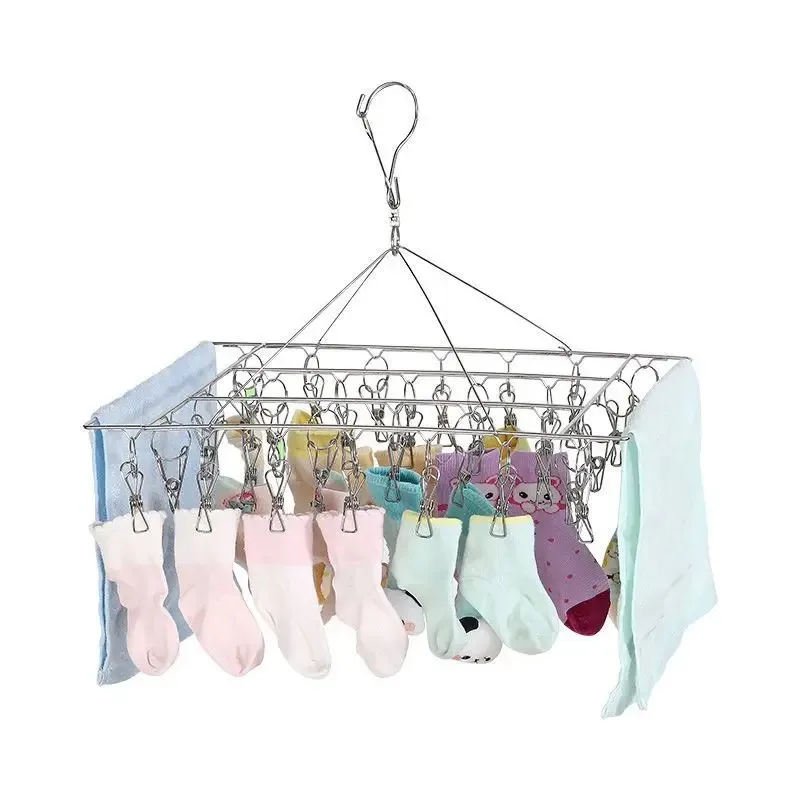 Lip Thick Solid Stainless Steel Sock Holder Windproof Drying Rack Drying Socks Baby Underwear Hanger Multi-purpose Sock Holder