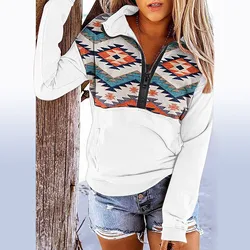 Women Hoodies Western Aztec Graphic Sweatshirt Plus Size Women Clothing Lapel Zip Up Pullover Autumn 2023 Women Sweatshirts