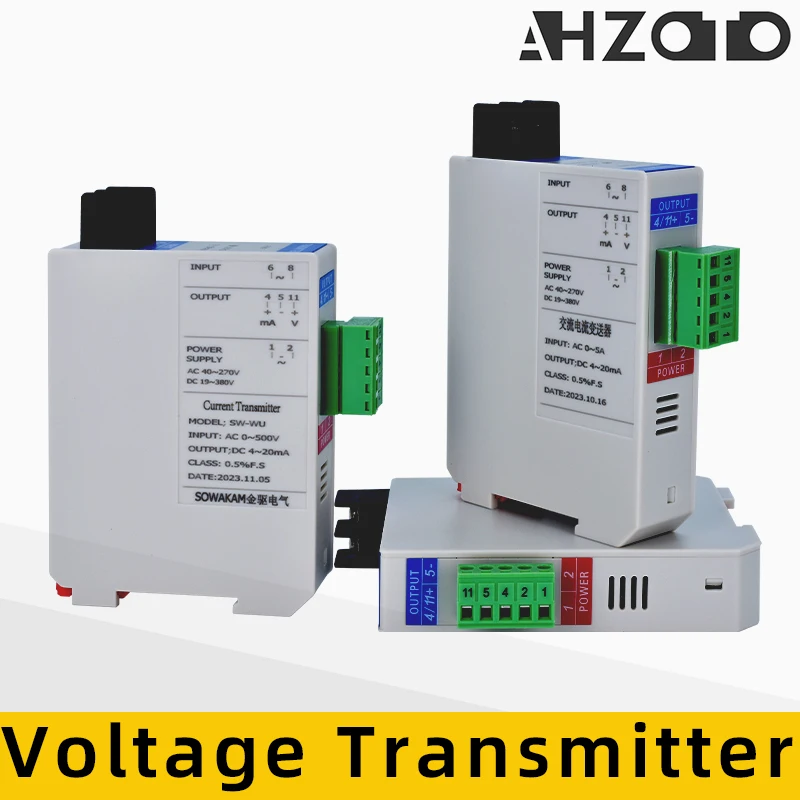 Sensor transmissor de tensão ac dc, entrada ac 0-500v 4-20ma 0-10v saída dc 19-380v transdutor de tensão de fonte de alimentação