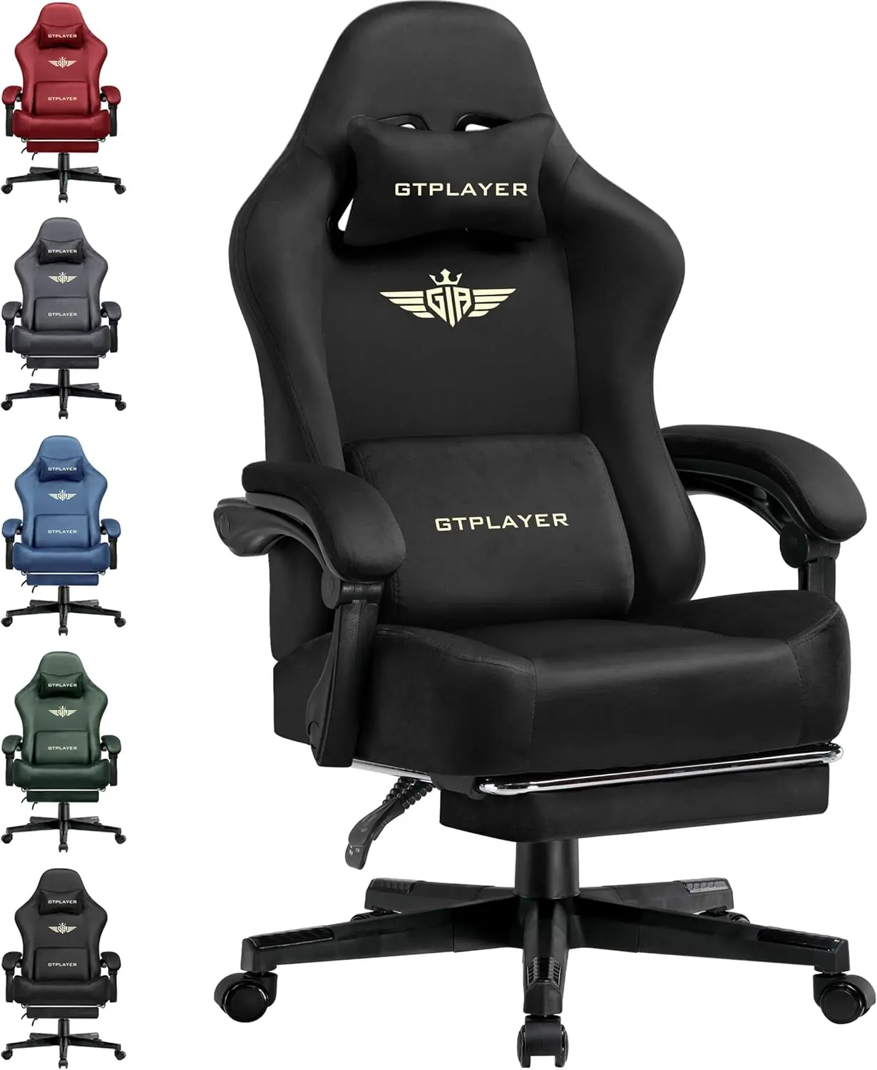 GTPLAYER Silla juegos tela con cojín resorte de bolsillo, silla ordenador ergonómica respaldo alto con reposapi