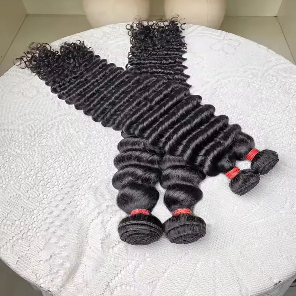 Пучки человеческих волос с глубокой волной, пучки вьющихся волос, 100% человеческие волосы, волна воды, оригинальные натуральные волосы для наращивания, 1/3/4 шт.