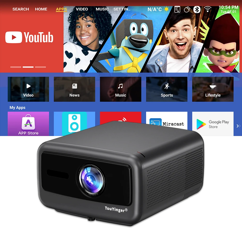 Touyinger Q13W 3800 Ansi Full HD 4K-projectoren Home Theater Video 3G 128G Smart TV Beamer voor films