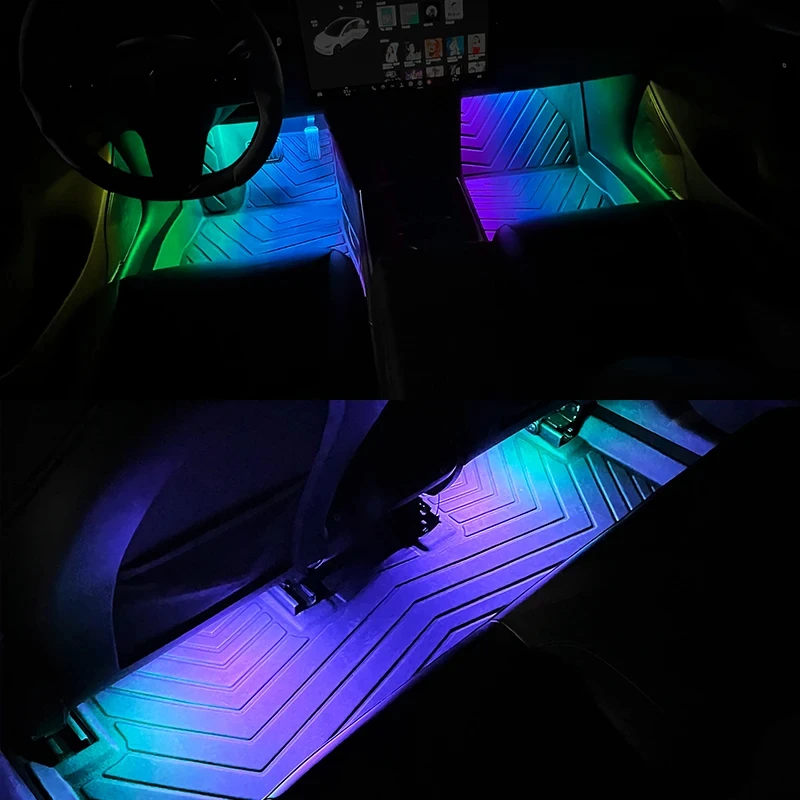 4 In 1 LED Car Atmosphere Light RGB Interior Neon Lights on the Soles of the Feet APP Multi-mode Control Music Rhythm Light