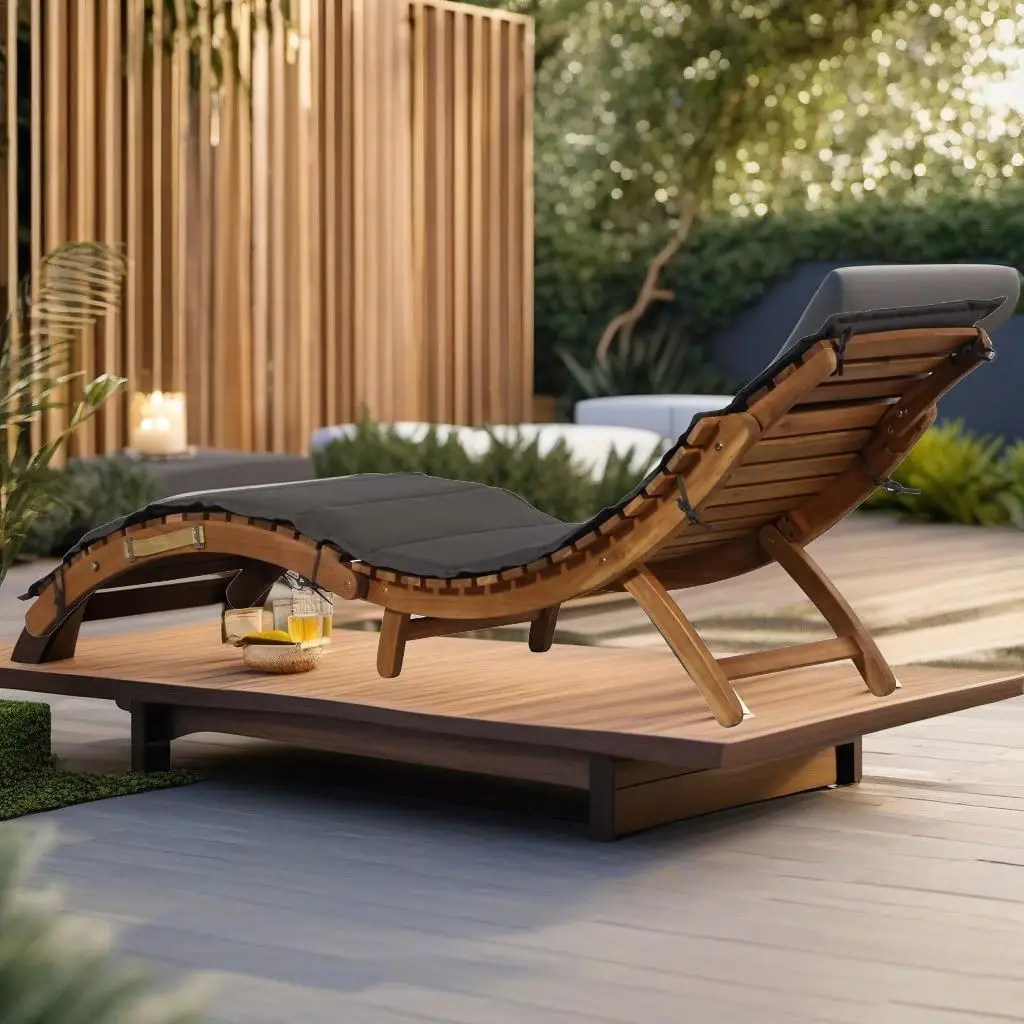 Dark Gray Acacia Wood Sun Lounger with Comfortable Cushion - Stylish Outdoor Relaxation Chair