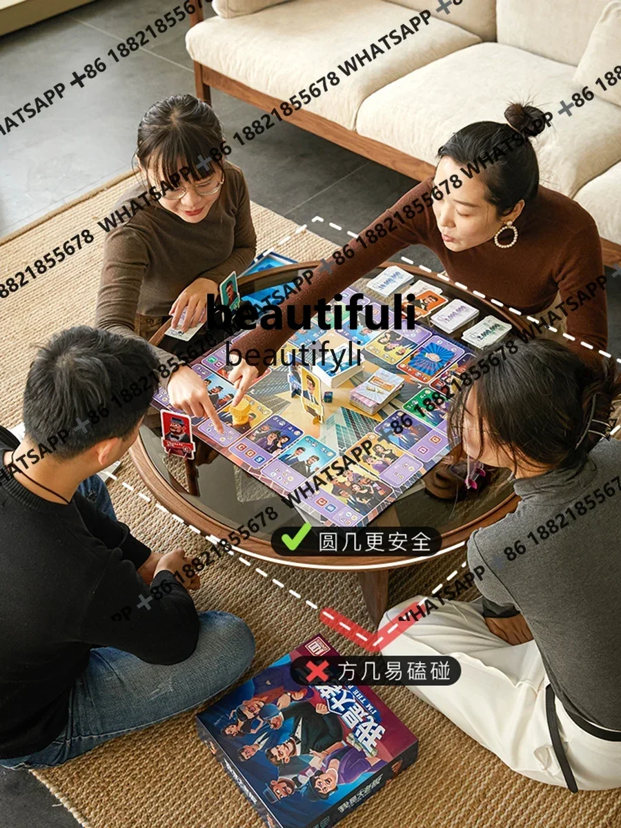 Nordic Black Walnut Solid Wood Glass round Tea Table Living Room Japanese Style Household Tea Table