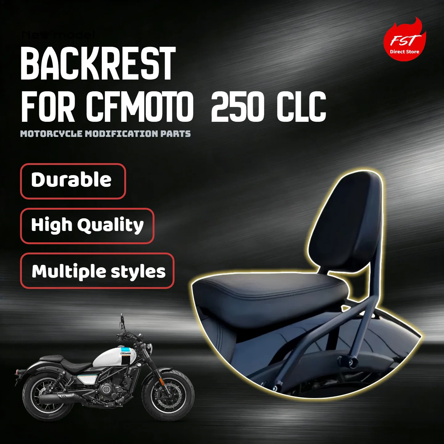 For Cfmoto 250 CLC motorcycle integrated design rear backrest, exquisite special modified passenger backrest accessory