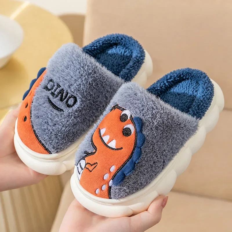 Winter Women Cotton Slippers Indoor House Men Women Couples Shoes Cute Cartoon Dinosaur Children Home Flat Casual Floor Slides