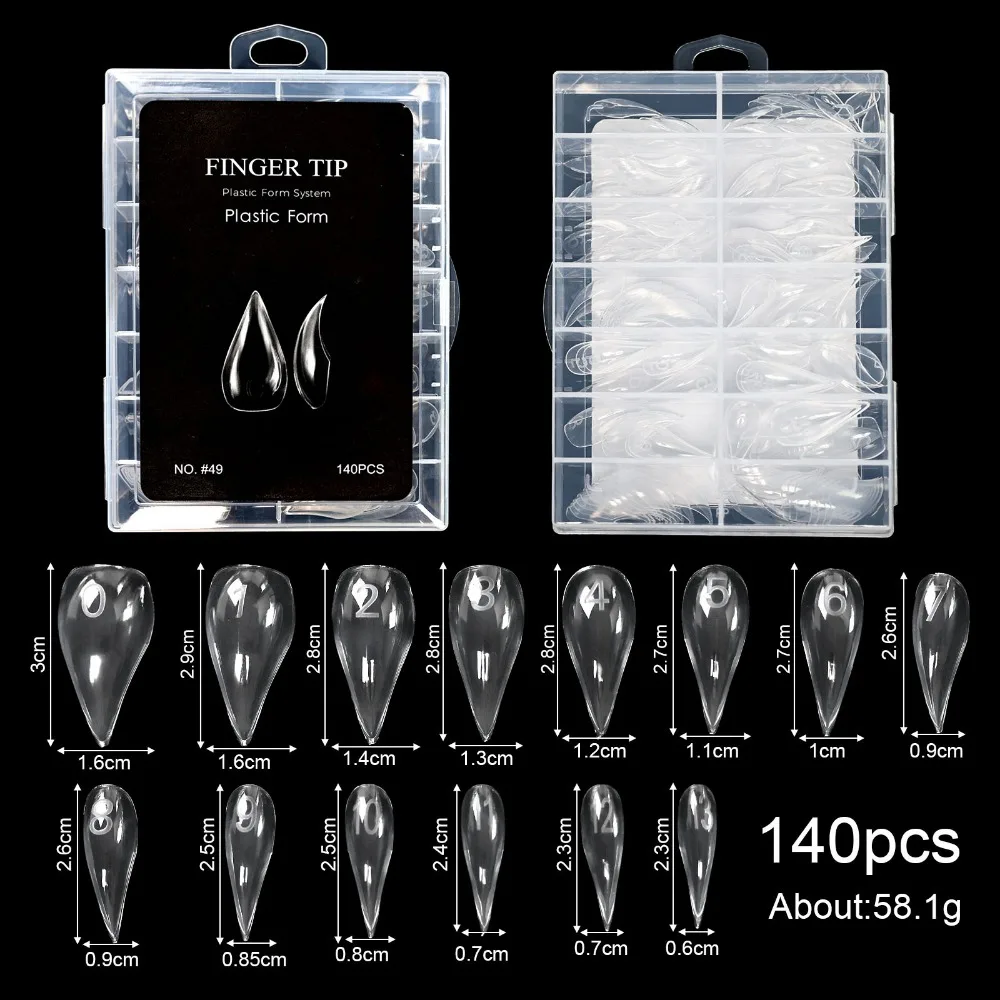 70/140/150Pcs 70/140/150Pcs Gel Dual Nail Forms Reusable Transparent Nail Molds 14 Size Poly Extension Top Nail Forms