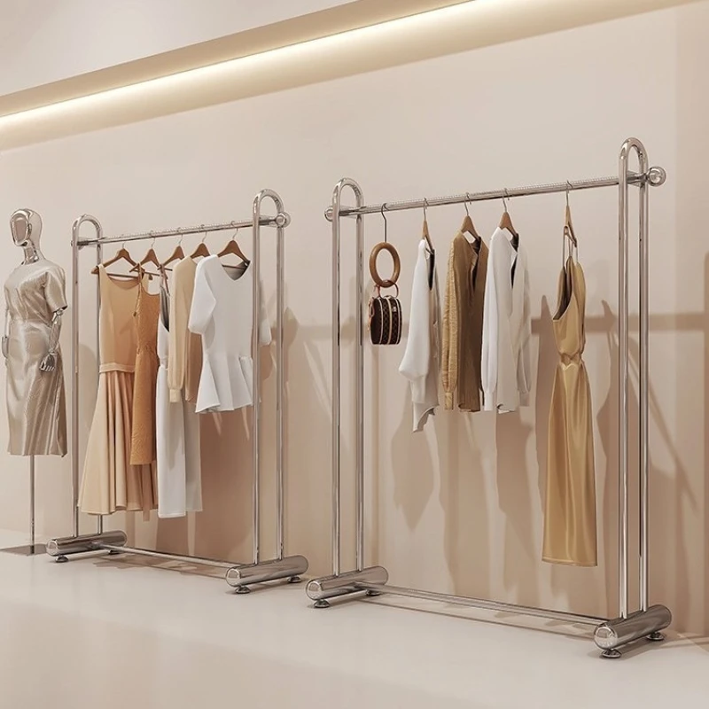 Stainless steel clothing display rack floor-to-ceiling display hanger for men's and women's clothing double-bar black middle