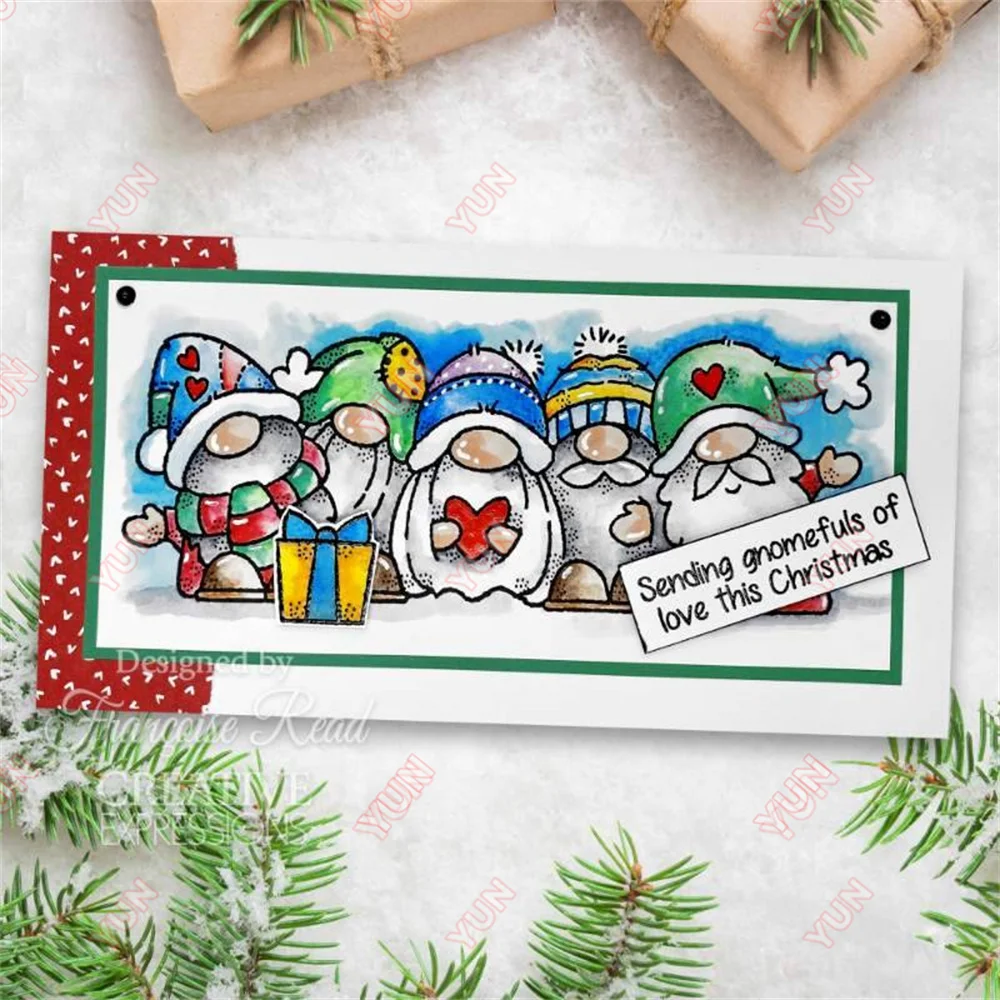 Gnomes Mini Rudolph Christmas Cutting Dies Silicone Stamps Scrapbooking DIY Paper Embossing Craft Supplies