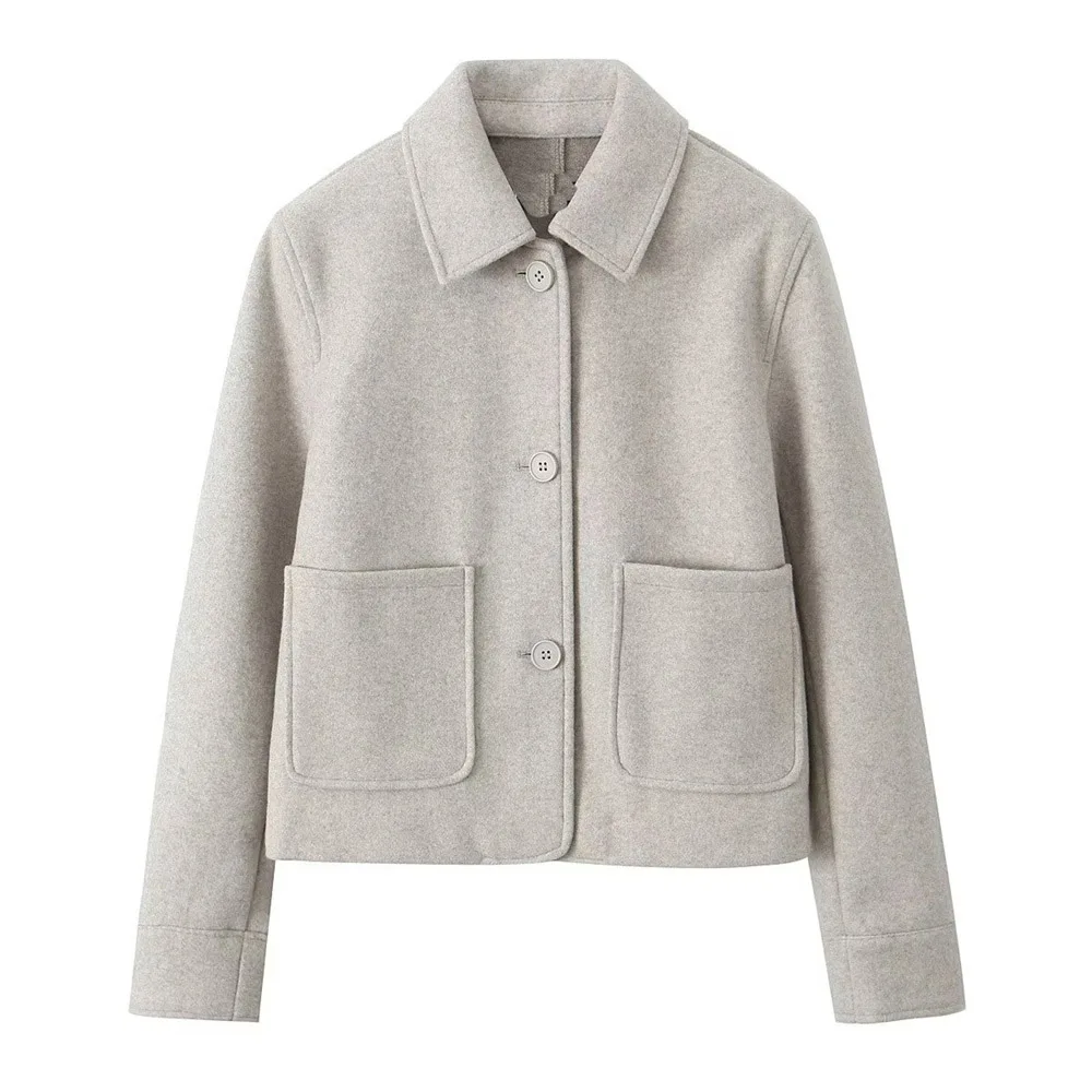 loose single breasted lapel long sleeved short pocket decoration soft coat women\'s autumn and winter new item