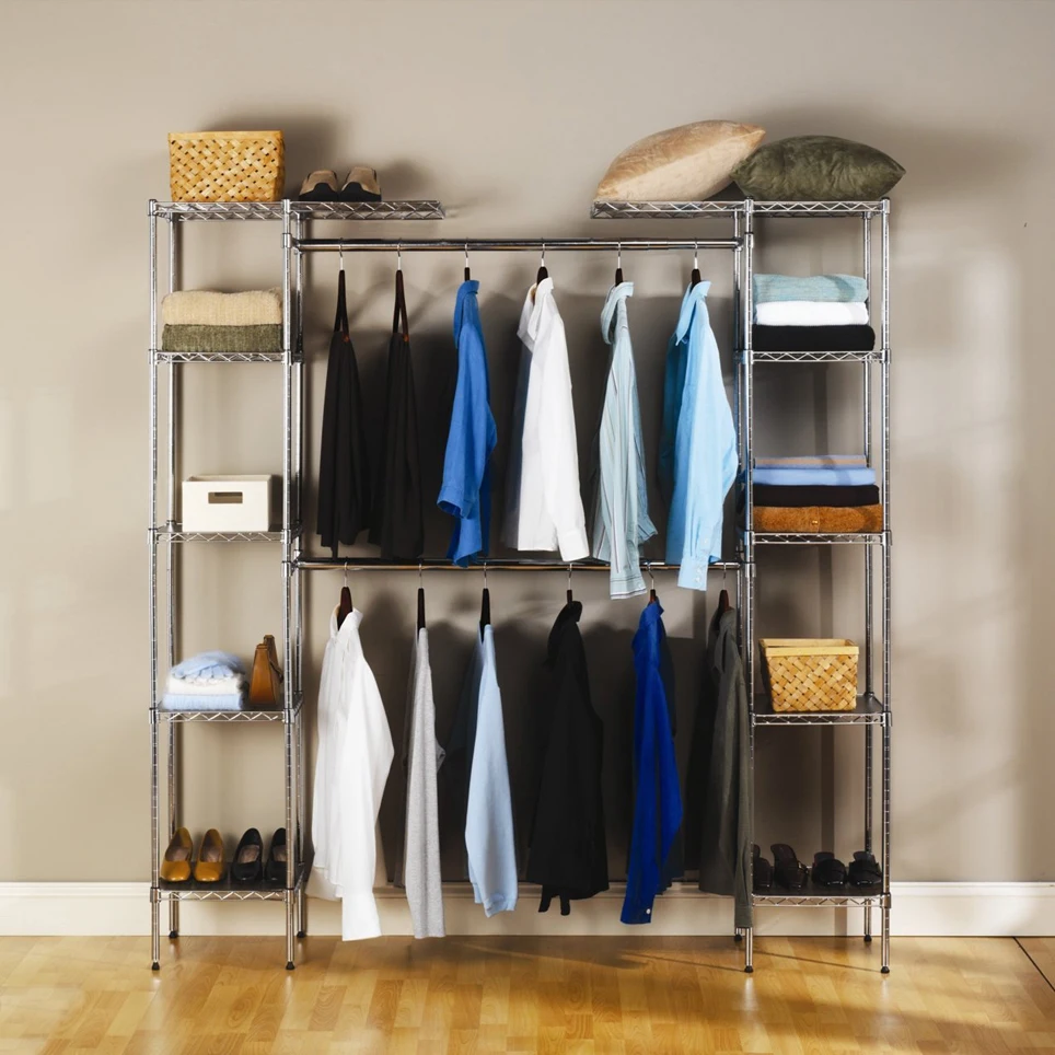 Custom Closet Organizer Shelves System Kit Expandable Clothes Storage Metal Rack Bedroom Furniture