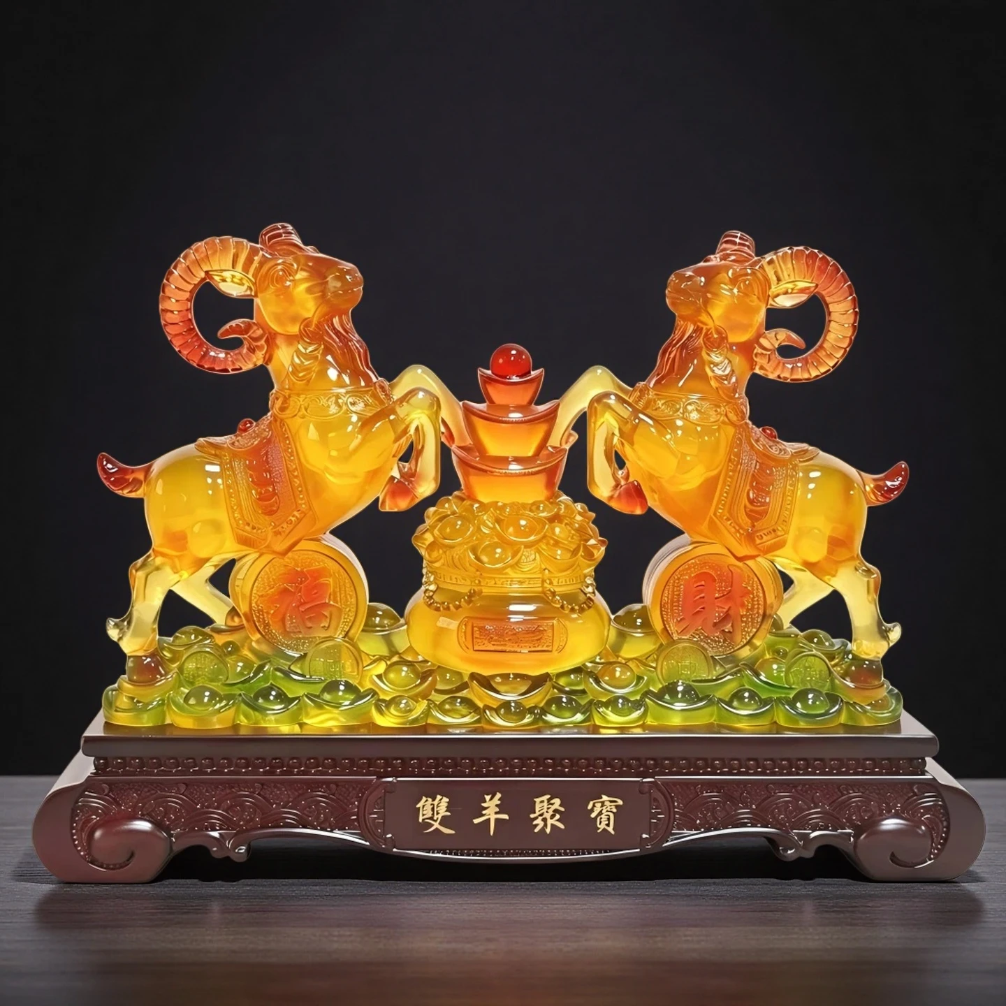 Double Sheep Gathering Treasure Feng Shui Ornament, Featuring The Sheep Zodiac Animal, Suitable for Living Rooms, TV Cabinets, A