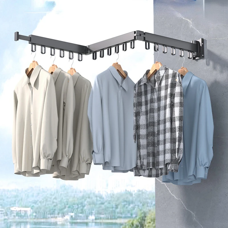 

Ultra-thin Folding Drying Racks Indoor Telescopic Drying Rod Balcony Simple Wall Hanging Space Saving Punch-free Installation