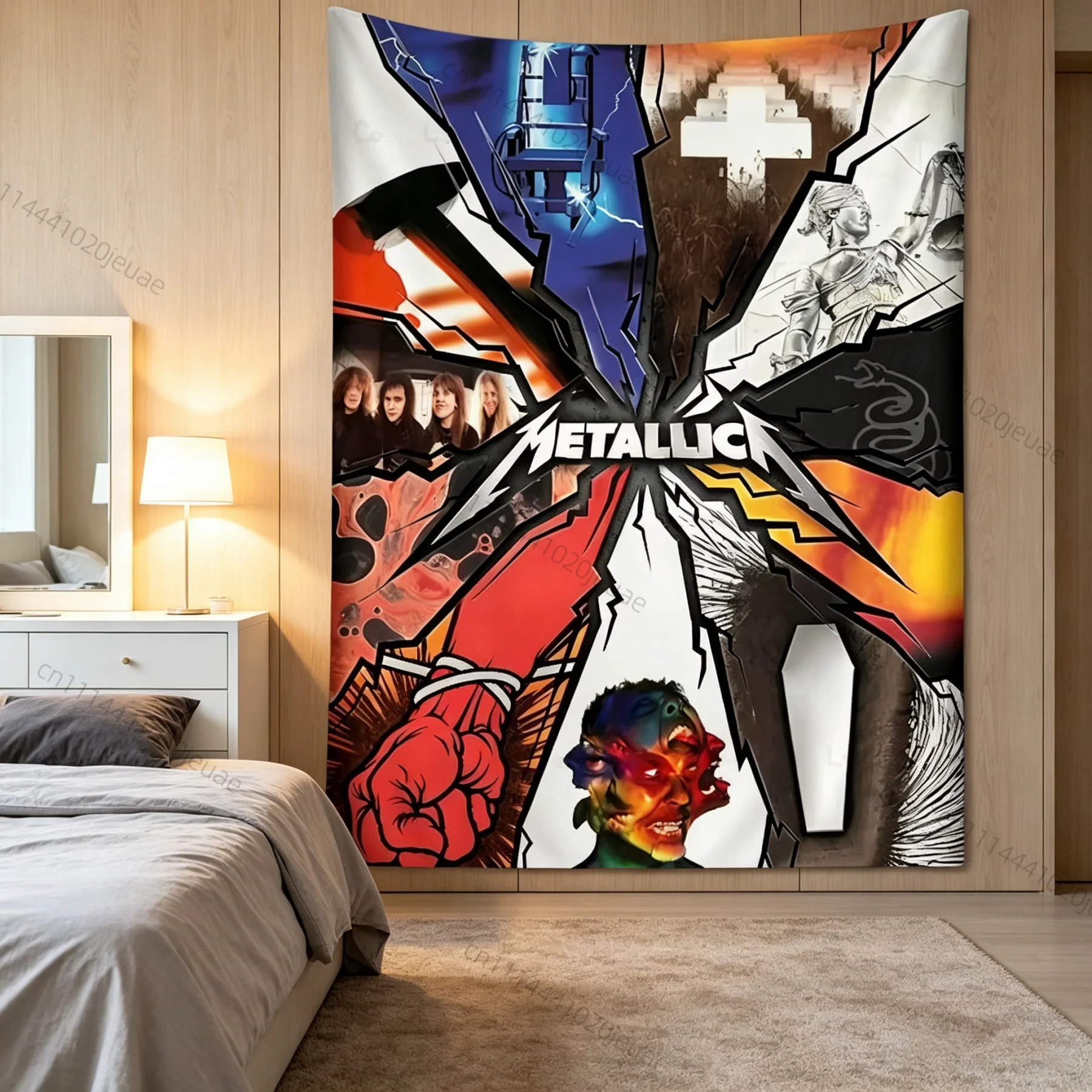 1 Stück Wandteppich Rockband Cool M-METALLICA Bunter Wandbehang Heimdekoration Wohnheim-Hintergrundtuch Geschenkideen Konzert-Fan-Banner