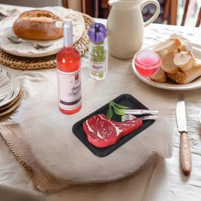 Accessoire de bricolage Miniature pour maison de poupée, ensemble de 5 pièces, pâtes à Steak simulées, assiettes, couverts, modèle de jouet de décoration alimentaire de cuisine