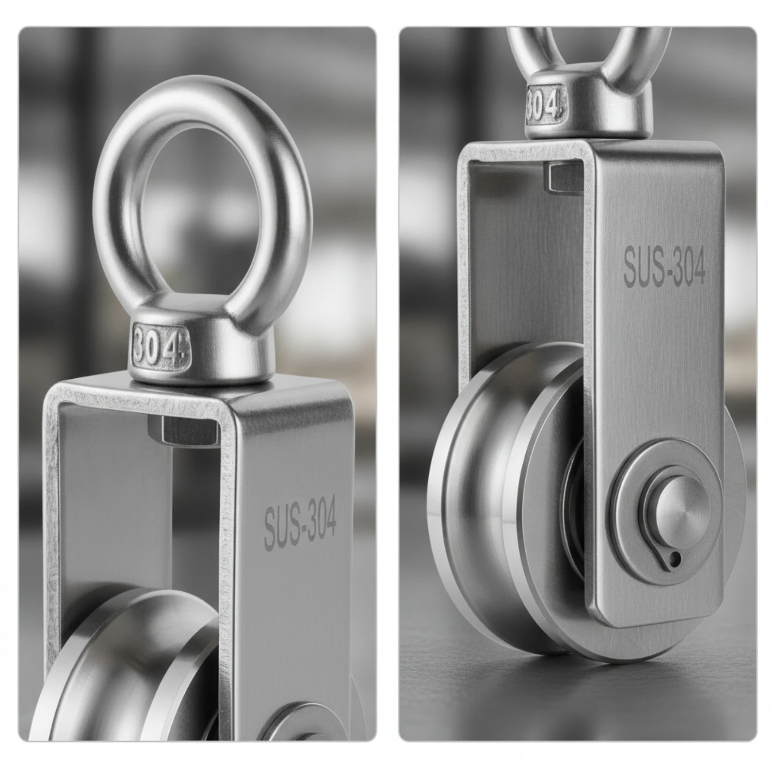 Single Pulley Block Stainless Steel Pulley Block with Rope Smooth-Rolling Anti-Rust for DIYers, Garage, Workshop