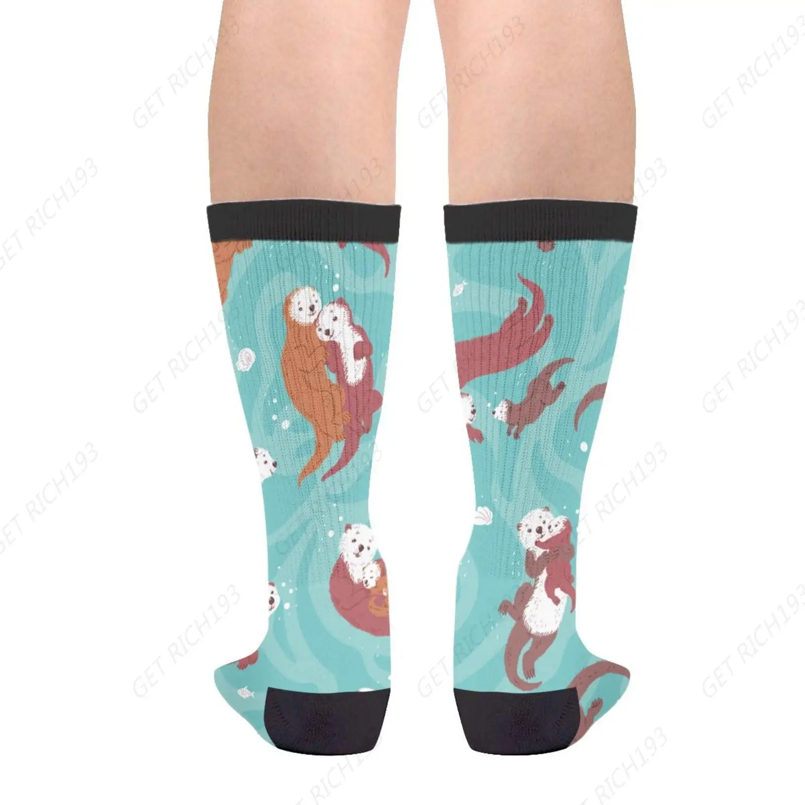 Cute Sea Otters Lovely Family In Blue Water Swiming Hugging Marine Mammals Casual Funny Funky Novelty Socks For Men Women