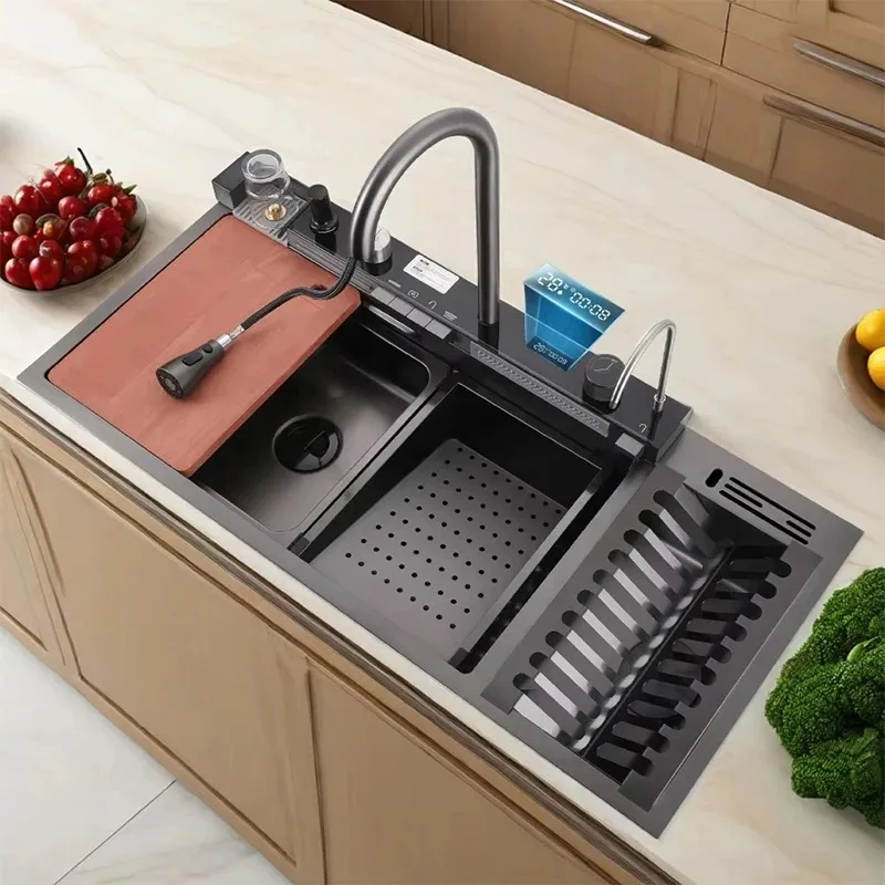 

Manufacturer Direct Sales of High-quality Multifunctional Modern Intelligent Waterfall Stainless Steel Kitchen Sink