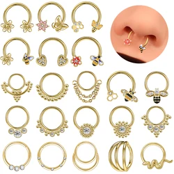 ZS 16G Heart Flower Septum Piercng Ring Women Gold Color Nose Ring Jewelry Stainless Steel Bee Helix Conch Zircon Earring Bee