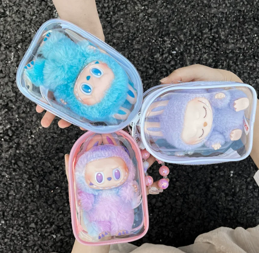 For 17cm Labubu Doll, 20cm Doll Protection and Storage Bag, Transparent PVC Doll Bag with Buckle