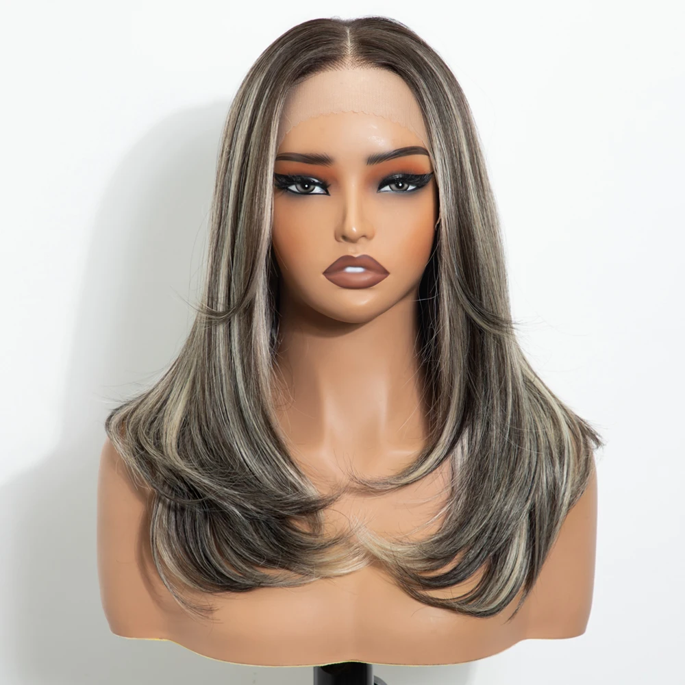 FREEDOM Synthetic Lace Front Wigs For Women 13x6 Pre Plucked Lace Frontal Wig Wear And Go Ombre Brown Blonde Pre-cut Lace Wigs
